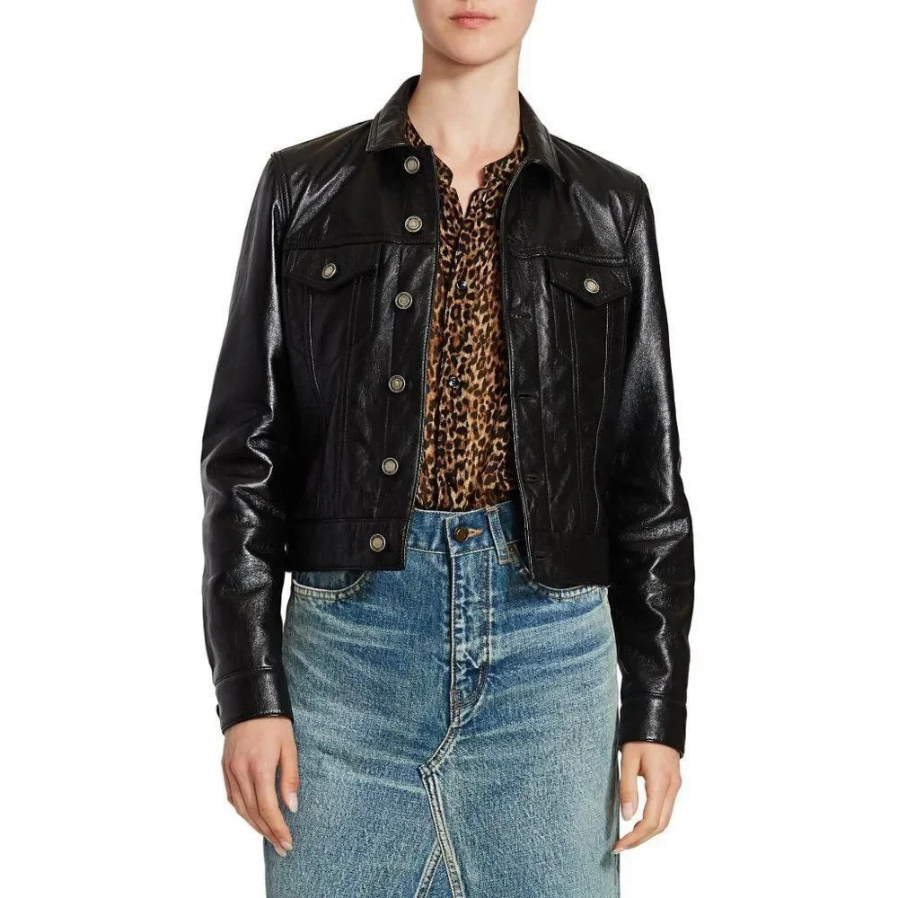 Beverly Hills Polo Club Women Black Short Length faux Leather Jacket Size Medium